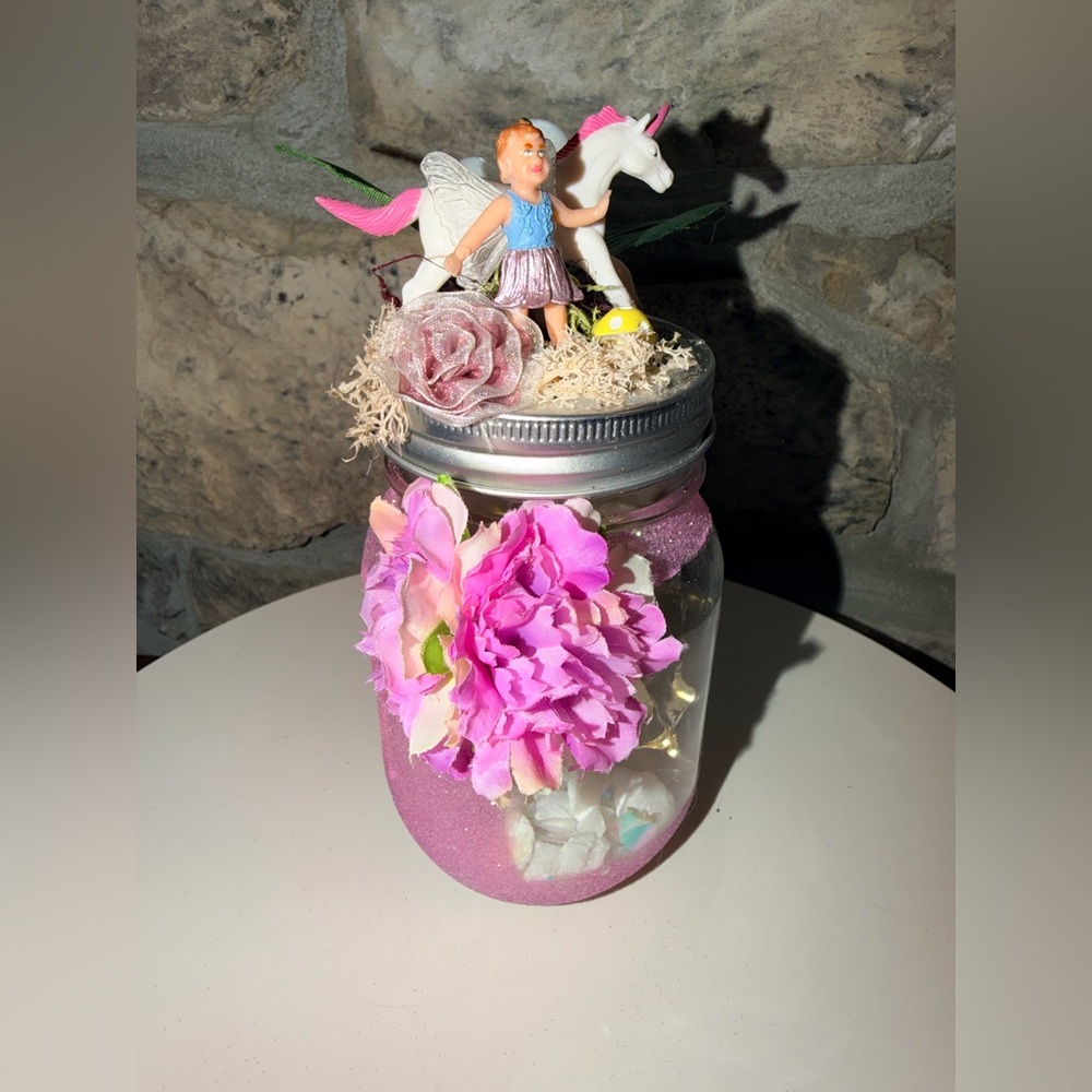 Handcrafted Fairy Unicorn Mason Jar Decor - Pink